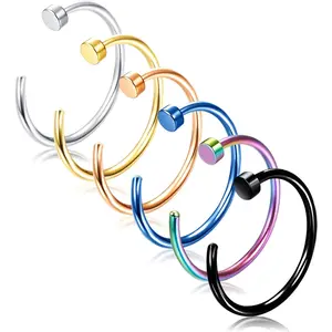 Milacolato Unisex G23 Titanium Nose Rings & Hoops, 18G/20G C-Shape Fake Nose Ring Disc, Hypoallergenic 6-9 Count Body Piercing Jewelry for Lip/Nostril (8, 10, 12mm Sizes)