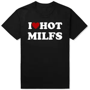 Funny I Love Hot MILFS T Shirts Red Heart Style Graphic Streetwear Short Sleeve Birthday Gifts T-shirt Clothing