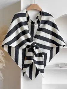 Women's Striped Print Scarf, Blanket Scarf, Casual Soft Warm Triangle Shawl for Daily Wear, Fashion Accessories for Women & Girls