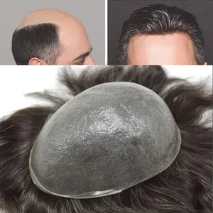 Mens Hair System 0.04mm Ultra Thin Skin Toupee For Men Hairpiece Real Human Hair Replacement Systems All V-Looped Knots Invisible Realistic Natural Hairline Male Hair Prosthesis Protesis Capilar Hombre