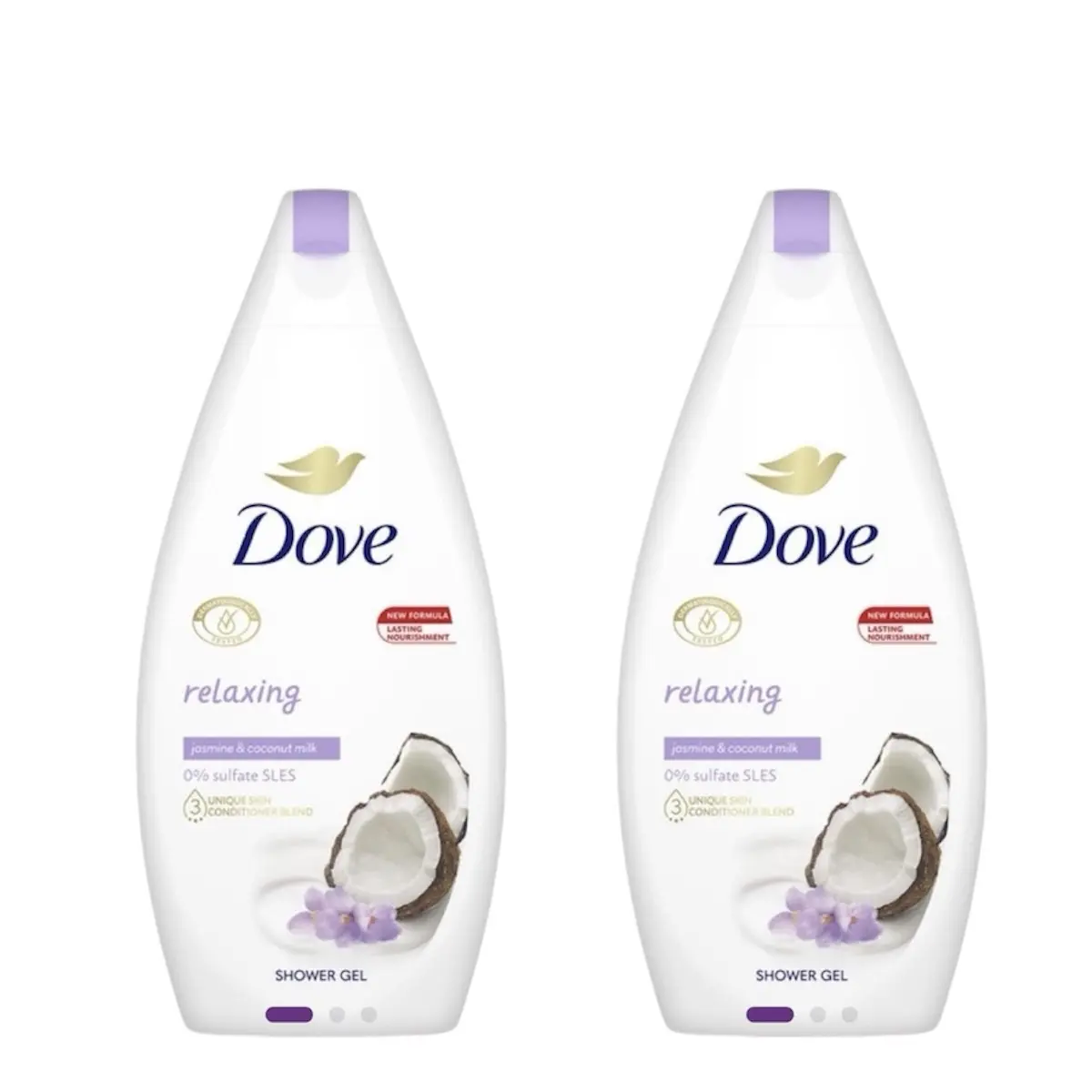 Dove Jasmine & Coconut Milk Scented Body Wash - 2x 500ml Value Pack, Jasmine Calm Wash, Gentle Cleansing Without Stripping Bodycare, Luxurious Indulgent Bath & Shower Cleanser for Soft Smooth Skin