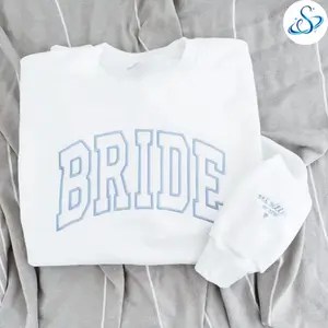 Personalized Bride Embroidered Sweatshirt, Custom Bridal Crewneck, Wedding Bride Pullover for Women, Bridal Shower Gift, Future Mrs Sweatshirt, Bachelorette Party Outfit, Bride To Be Gift, Cozy Wedding Apparel, Minimalist Bridal Sweatshirt