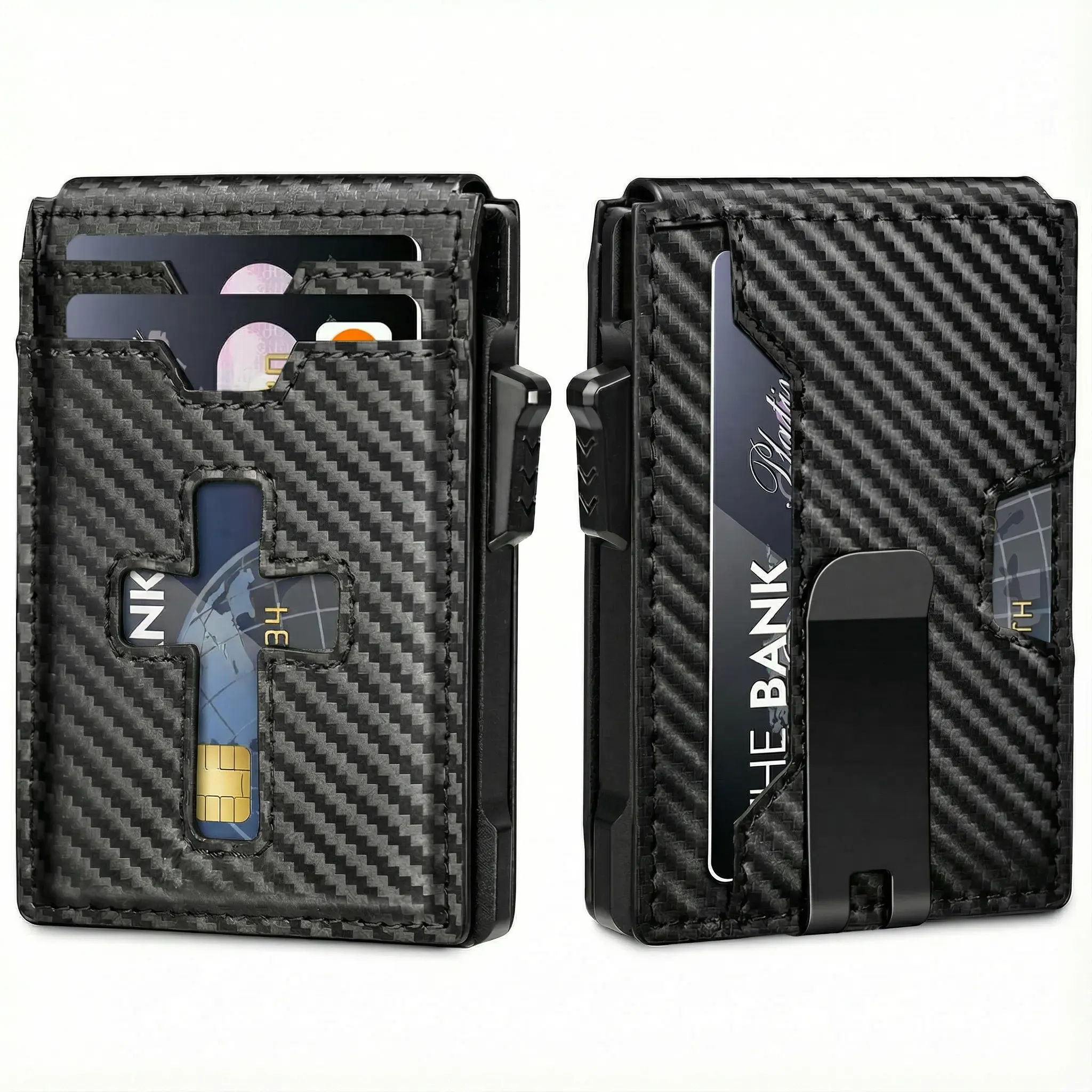 Stylish Slim Wallet for Men in Textured Denim Weave, Cross Design with Pop-Up Card Holder, RFID Blocking and Money Clip, Stylish Wallet, Textured Wallet