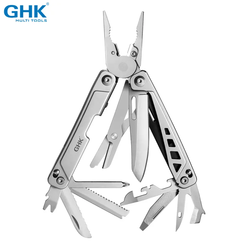 GHK 18-in-1 Stainless Steel Foldable Pliers - Compact Metal Multitool, Foldable Grip Work Tool, DIY Hand Tool for Camping & Maintenance, Christmas Gift for Dad