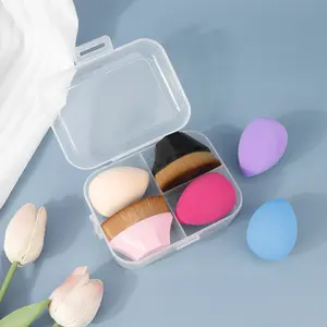 4pcs Quad Grid Box Set, Pink Foundation Brushes, Magic Non-Powdery Conceal Makeup Brushes, Cosmetic Sponges, Makeup Tools,Professional Liquid Foundation Brush For Face Makeup, Liquid Contour Brush Set, Used For Blending Flawless Liquid Or Powder Cosm