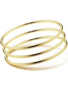 14K Gold Plated Bangles for Women Bangle Set Stainless Steel Stackable Glossy 3mm Thickness Thin Round Bangle Bracelet Elegant Jewelry Bracelet