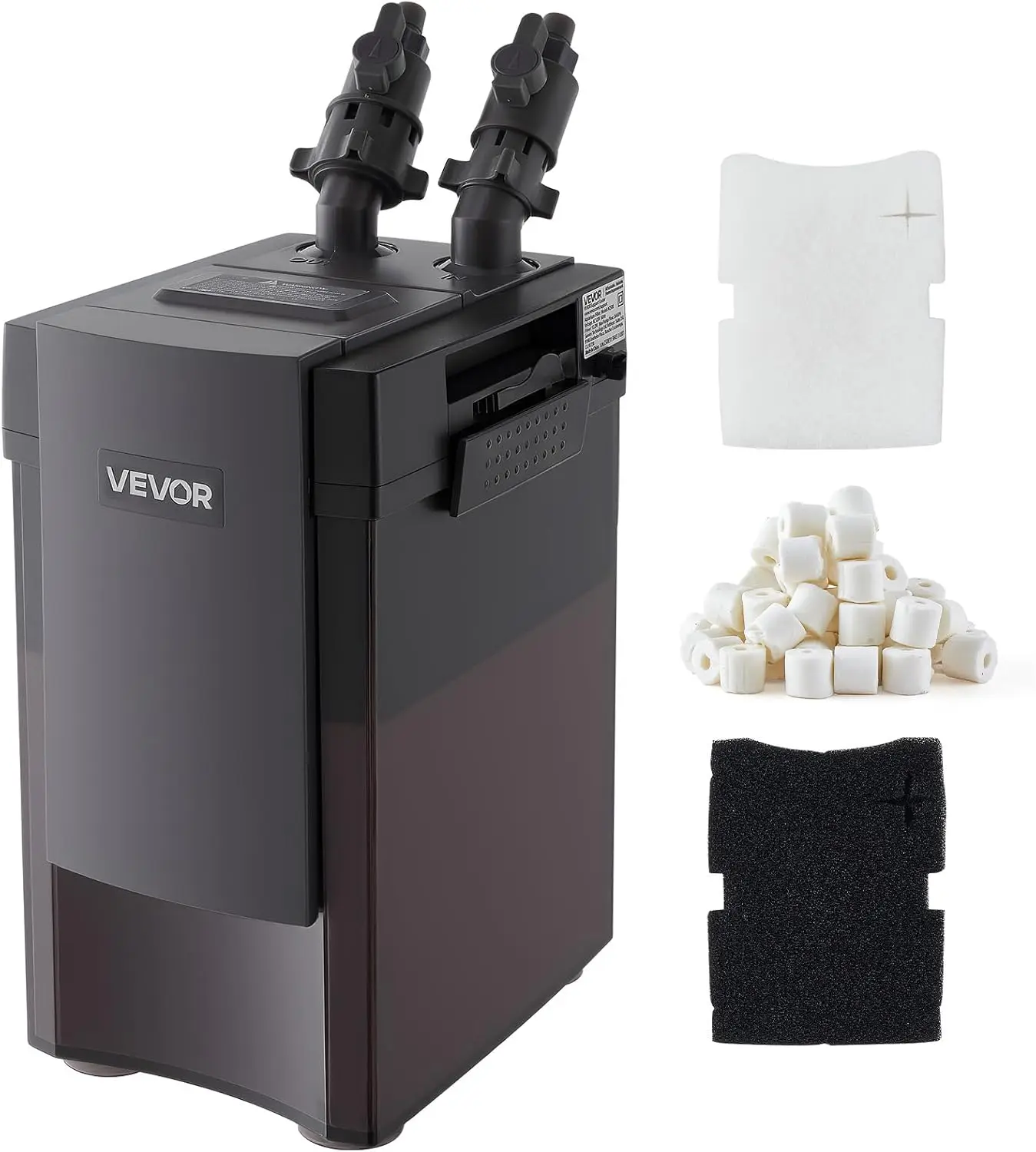 VEVOR 317GPH Canister Filter, 3-Stage External Aquarium Filter with Powerful Pump, Water Circulation Cleaning Machine with Media for Large Fish Tanks and Aquariums Up to 100 Gallons, for Freshwater