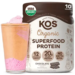 KOS Vegan Protein Powder Erythritol Free, Chocolate - Organic Pea Protein Blend, Plant Based Superfood Rich in Vitamins & Minerals - Keto, Dairy Free - Meal Replacement for Women & Men, 28 Servings