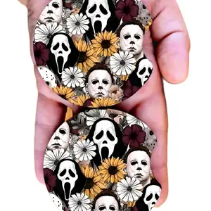 Horror Flowers Car Coasters Round Neoprene Spooky Design Set of 2 for Car Interior Protection and Stylish Aesthetic