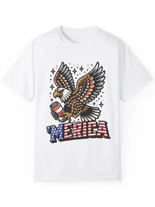 Vintage American Eagle Beer Print T-Shirt, Casual Men's Top, Patriotic Usa Flag Tee, Independence Day Gift, Funny Beer Lovers Shirt