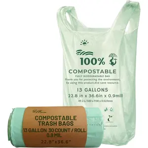 13 Gallon Compostable Trash Bags, Tall Kitchen Garbage Bags, 30 Count, 0.9 Mil Extra , Leak Proof, Easy Tie Handles, Unscented