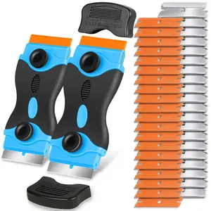 Razor Blade Scraper, Double Edge Razor Scraper Remover Tool with 30 Pcs Razor Blades for Labels Stickers Decals Removal Auto Window Tint Vinyl Tool Application (Blue)