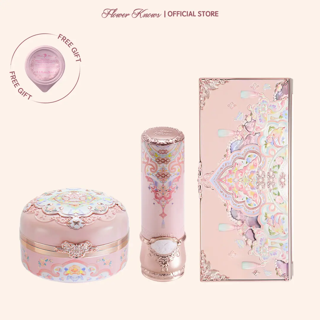 Flower Knows Butterfly Cloud Collar Signature Cosmetic Beauty Kit - Silica-Infused, Lightweight Dewy Face Makeup Set for Adults, 3-Year Shelf Life
