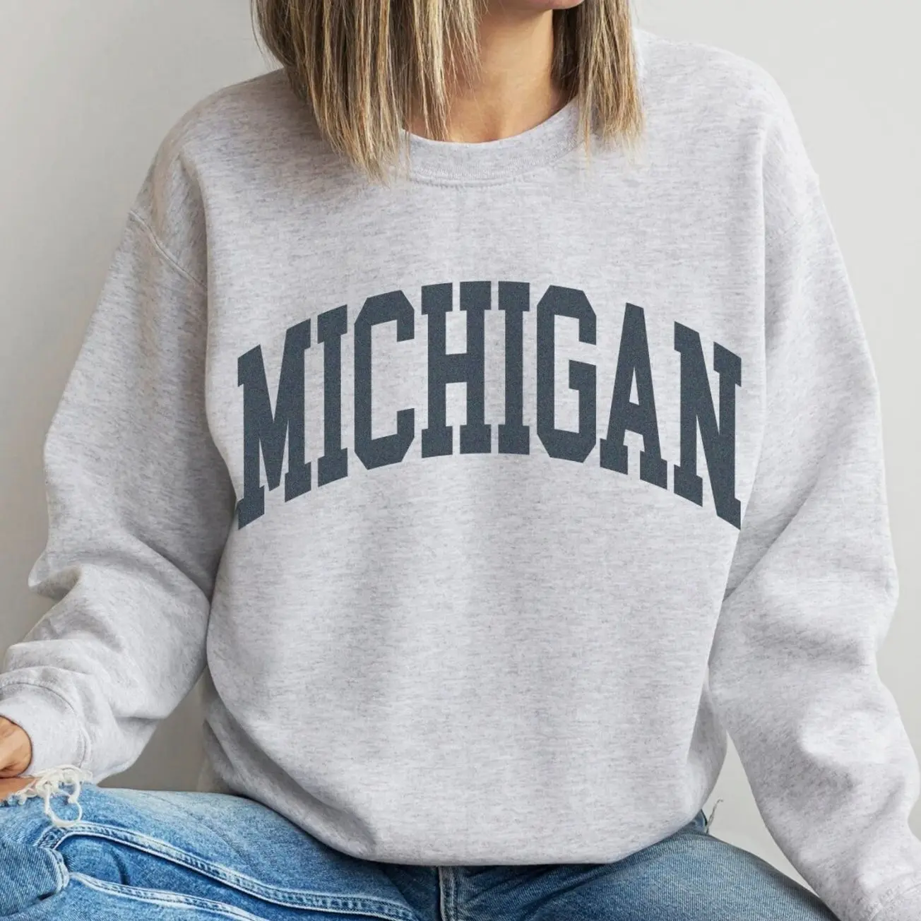 Michigan Sweatshirt Faded Vintage Aesthetic Michigan Trendy Game Day Loungewear Michigan Cozy Sweatshirt  XRNLN