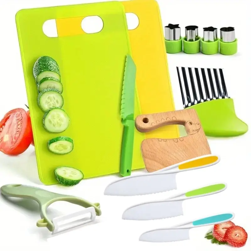 13-Piece Kids Kitchen Wooden Tool Set Play Kitchen Accessories Includes Cutting Board Sandwich Cutter Peeler Perfect Real Cooking Gift for Toddlers Birthday Present Kitchen Pretend Play Set Toddler Cooking Playset