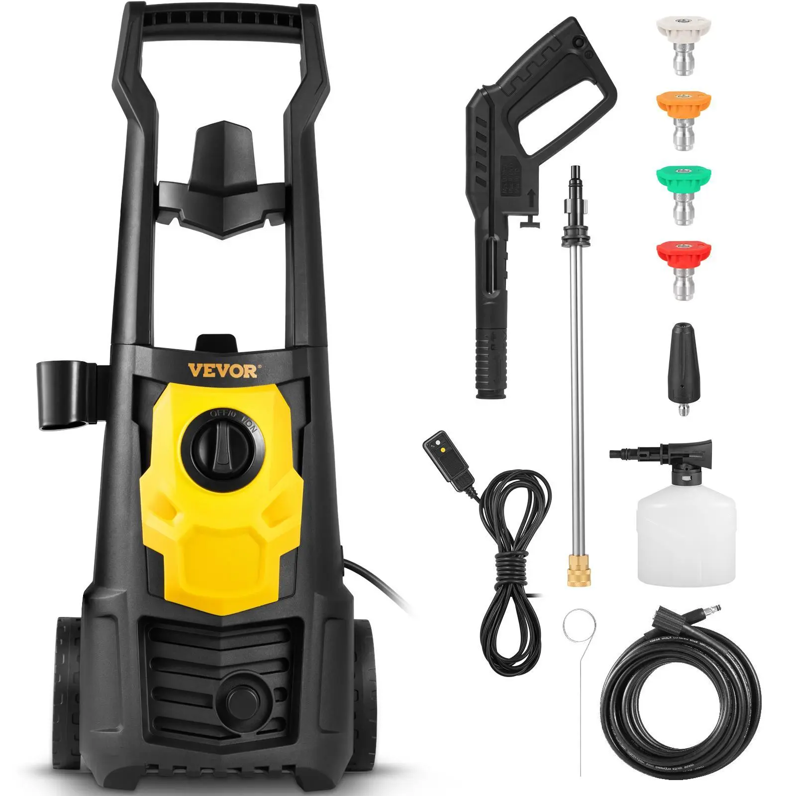 【Summerfinds】VEVOR 1500W Strong Wash Electric Power Washer - 2000 PSI, Max 1.76 GPM High-Pressure Waterjet Exterior Wash Pressure Washer, 30 ft Hose, 5 Quick Connect Nozzles, Foam Cannon, Portable Lawn Equipment for Patios, Decks, ETL Listed, Fence, Drive