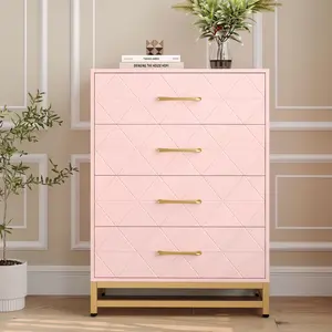 Stylish Modern 4-Drawer Dresser: Sleek Wooden Design with Metal Handles, Perfect for Bedrooms, Living Rooms, Hallways, and Entryways with Durable Metal Frame Storage Organizer