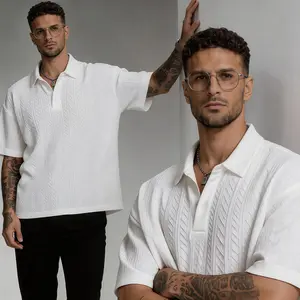 Textured Cable Knit Polo Shirt with Diamond Pattern – Breathable, Soft Fabric for Everyday Wear