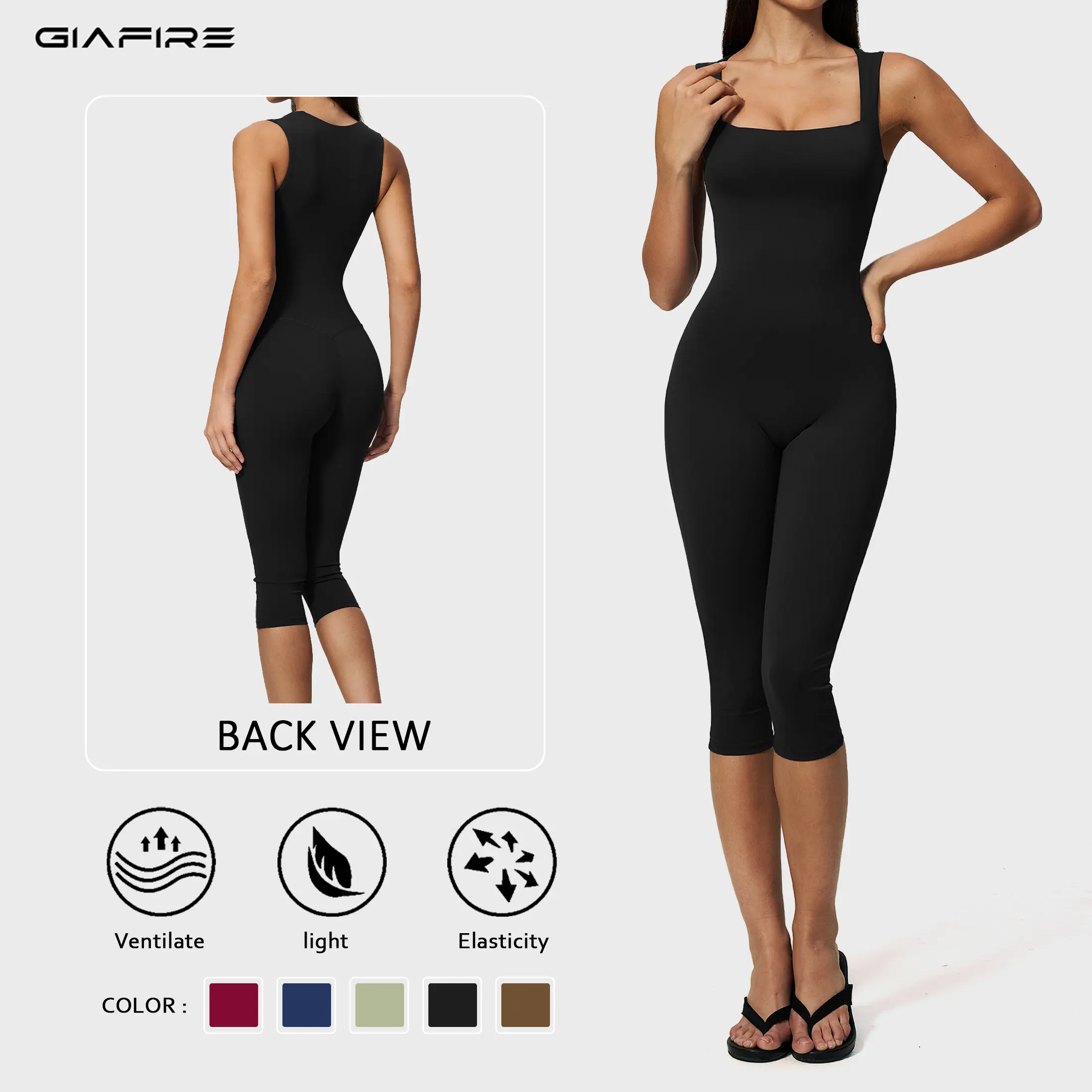 GIAFIRE Women’s Athletic 7/8 Pants 3-Quarter 1-Piece Yoga Jumpsuit - Soft Elastane Fabric, Highly Elastic, Breathable, Skin-Friendly, Moisture-Wicking, Fitted Tummy Control Butt Lift Integrated Outfit for Yoga, Pilates