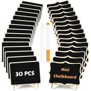30 Pack Sturdy Mini Wooden Chalkboard Signs with Easel Stand, Reusable Customizable Versatile Labels, 0-Residue Food Labels for Buffet, Wedding Decor