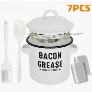 Bacon Grease Container with Strainer & Food-Grade Silicone Spatula, 46oz Large Enamel Rustic Farmhouse Fat Container, Keeper, Dishwasher Safe，Dishwasher Safe Filter Kitchen Utensils fine mesh strainer Red Steel Cook