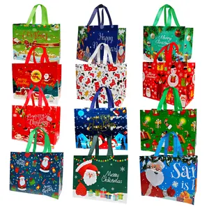 12PCS Christmas Gift Bags With Assorted Patterns. Reusable Non - Woven, Handle - Equipped. Ideal For New Year & Christmas Decor, Perfect For Holiday Gifting.Box Packs heavy-duty storage tote foldable shopping tote Water-Resistant market trip