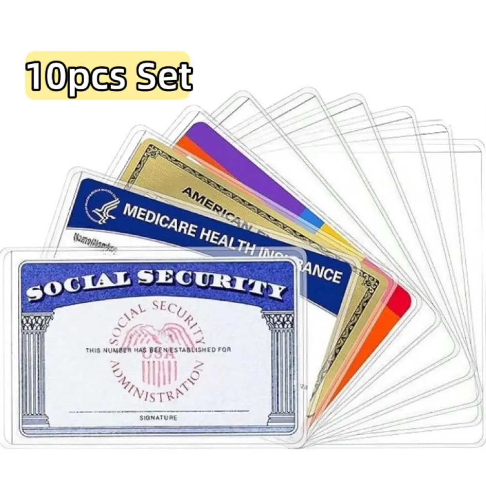10pcs High Quality Transparent Card Protector Set, Clear Id Badge Holder. Reusable & Readable for Social Security Cards, IDs, Health Insurance Cards，Credit Cards, Postcards and more, Durable Heavy-Duty Plastic