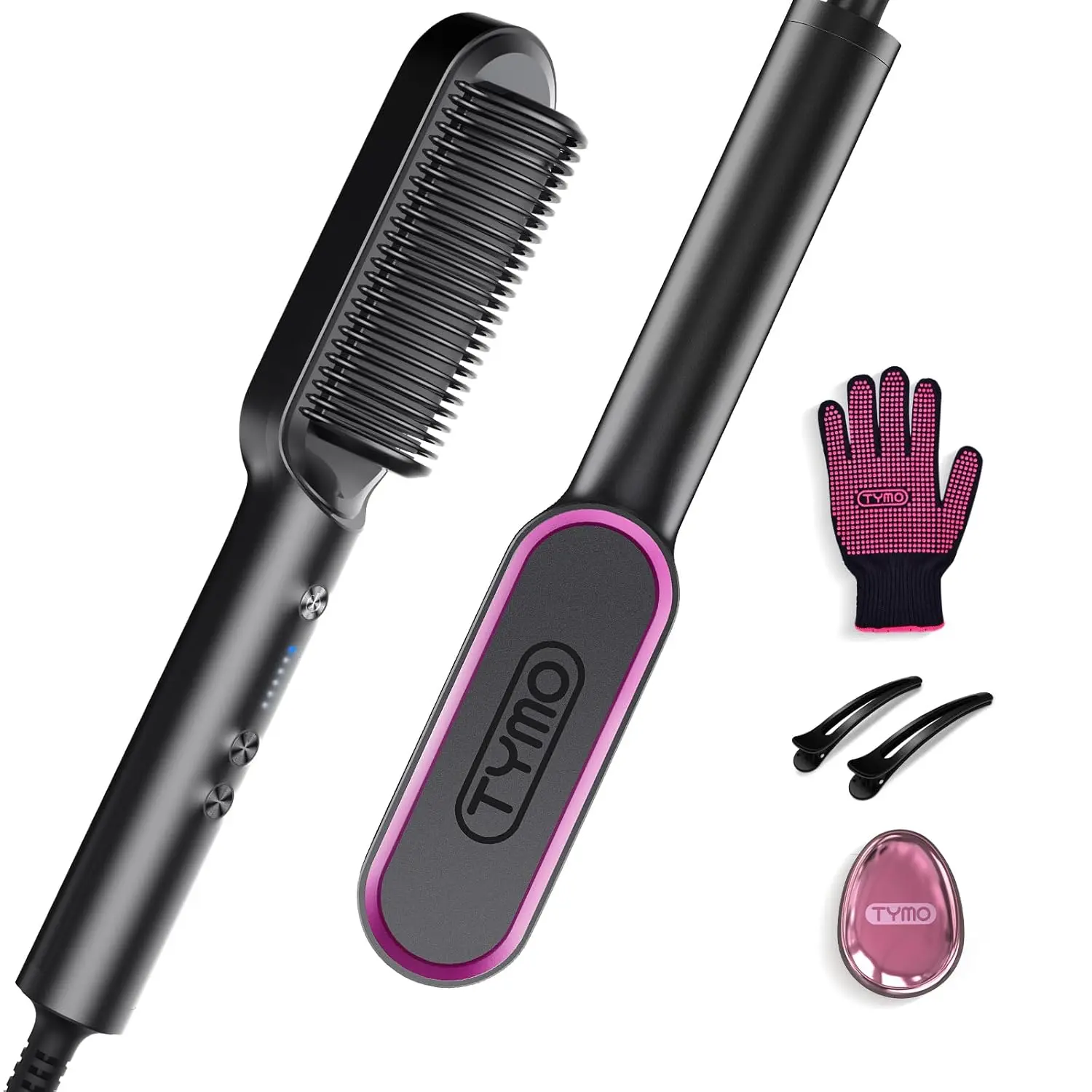 TYMO Hair Straightener Brush, Hot Comb Hair Straighteners for Women | Hair Straightener Comb, Straightening Brush with 5 Heat Settings, 20s Fast Heating & Dual Voltage, Gold