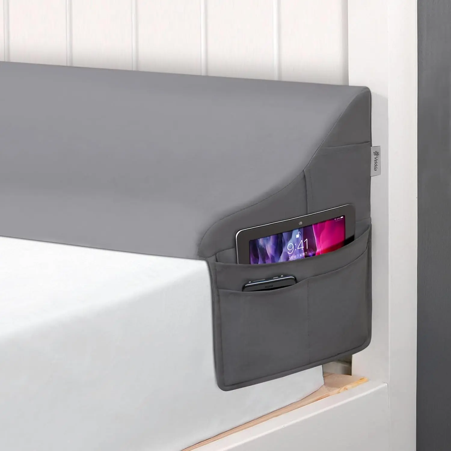 Queen Bed Wedge Pillow Headboard Gap Filler - 0-6" Mattress Gap Sealer with Ergonomic Support Foam, Large Pockets, Wash-Clean Cover, Prevents Lost Items & Pillows (Gray, 60"x10"x7", Machine Washable)