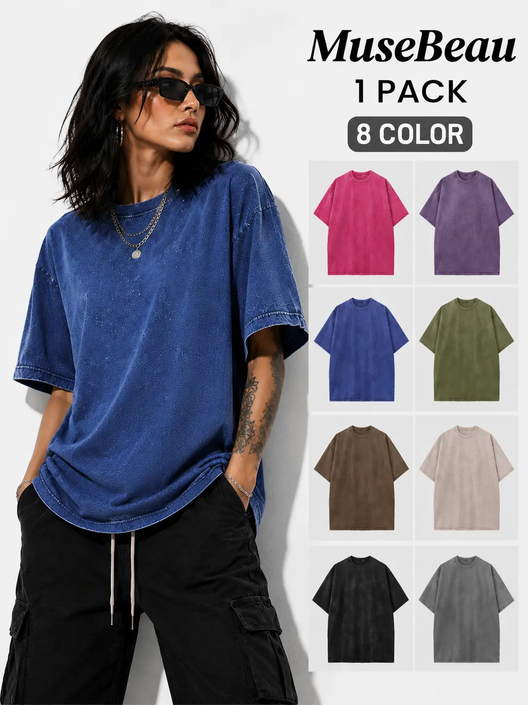 1 Pack Men And Women's Acid Wash Unisex Oversized Cotton T-Shirt 240g Heavyweight Crew Neck Half Short Sleeve Summer Top 100% Cotton Casual Loose Fit Solid Gym Workout Streetwear Comfortable Tees Basic Womenswear Shortsleeve Tshirt Aesthetic Fabric