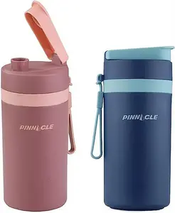 Thermo Water Bottle with Carrying Strap – 13.5Oz Stainless Steel Water Bottle with Matte Outer Finish – Leakproof Reusable Water Bottle with Sipping Cap – Insulated Water Bottle for Kids and Adults Pinnacle Thermoware