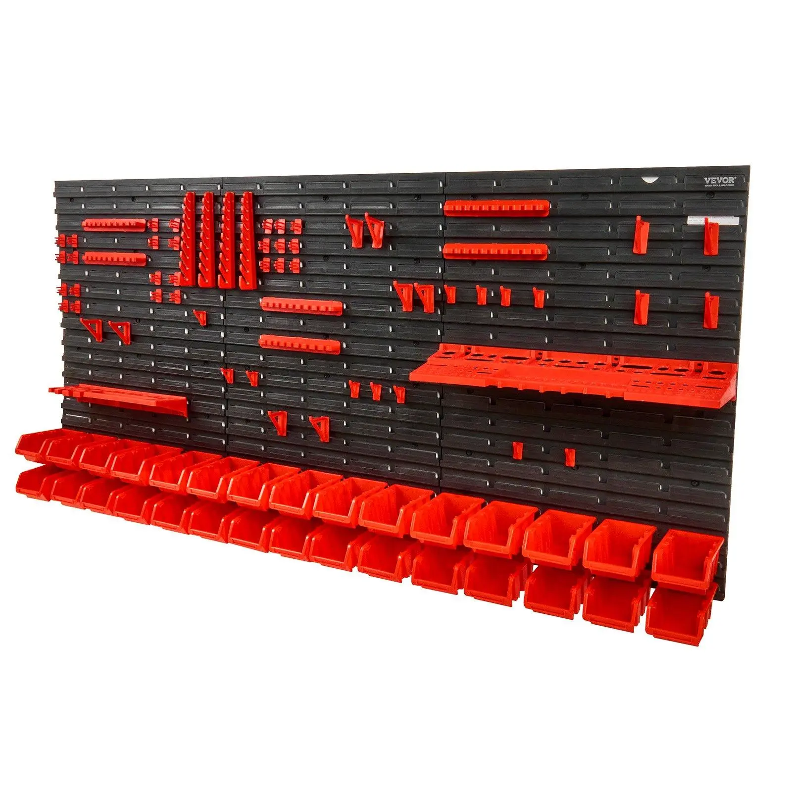 【summerfinds】VEVOR Wall Mounted Storage Bins, 30-Bin Parts Rack Organizer Garage Plastic Shop Tool with Wall Panels/Tool Holders/Hooks, Tool Organizer for Nuts, Bolts, Screws, Nails, Beads, Buttons