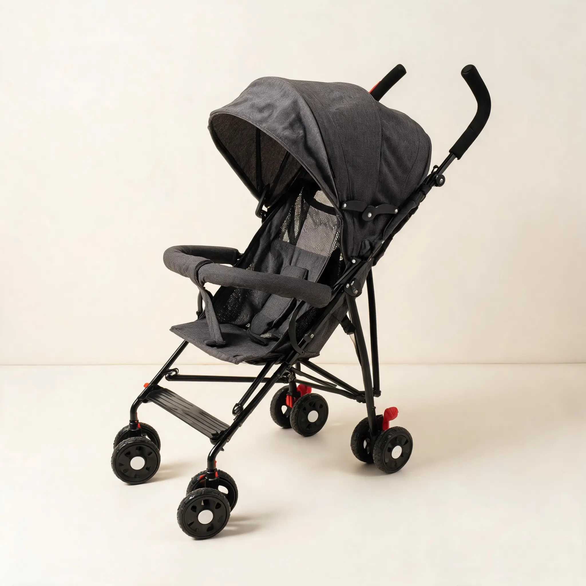 Gray Foldable Lightweight Baby Stroller with Travel Umbrella, 3-Point Safety Harness, Dual Brakes, Adjustable Removable Sunshade, Sturdy Steel Frame