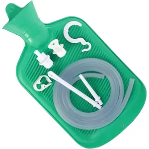 Enema Bag Kit with 5ft Hose Coffee Enemas at Home Water Shower Douche Colon Detox Cleanse Kit with Enema Tubing, Enema Tips, Clamp and Hook (Green, 2 L)