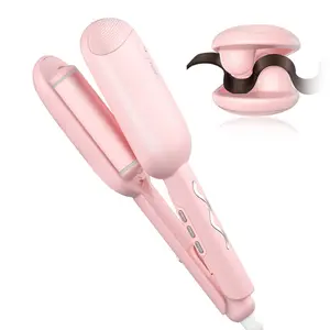 NOVUS Wave Curling Iron, Anti-Scald 2 Barrel Ionic 1.4 inch Fast Heating 4 Temp Ceramic Pink Hair Waver for Wide Deep Waves Comfort  Hair Waver Curler Wavy Cramper