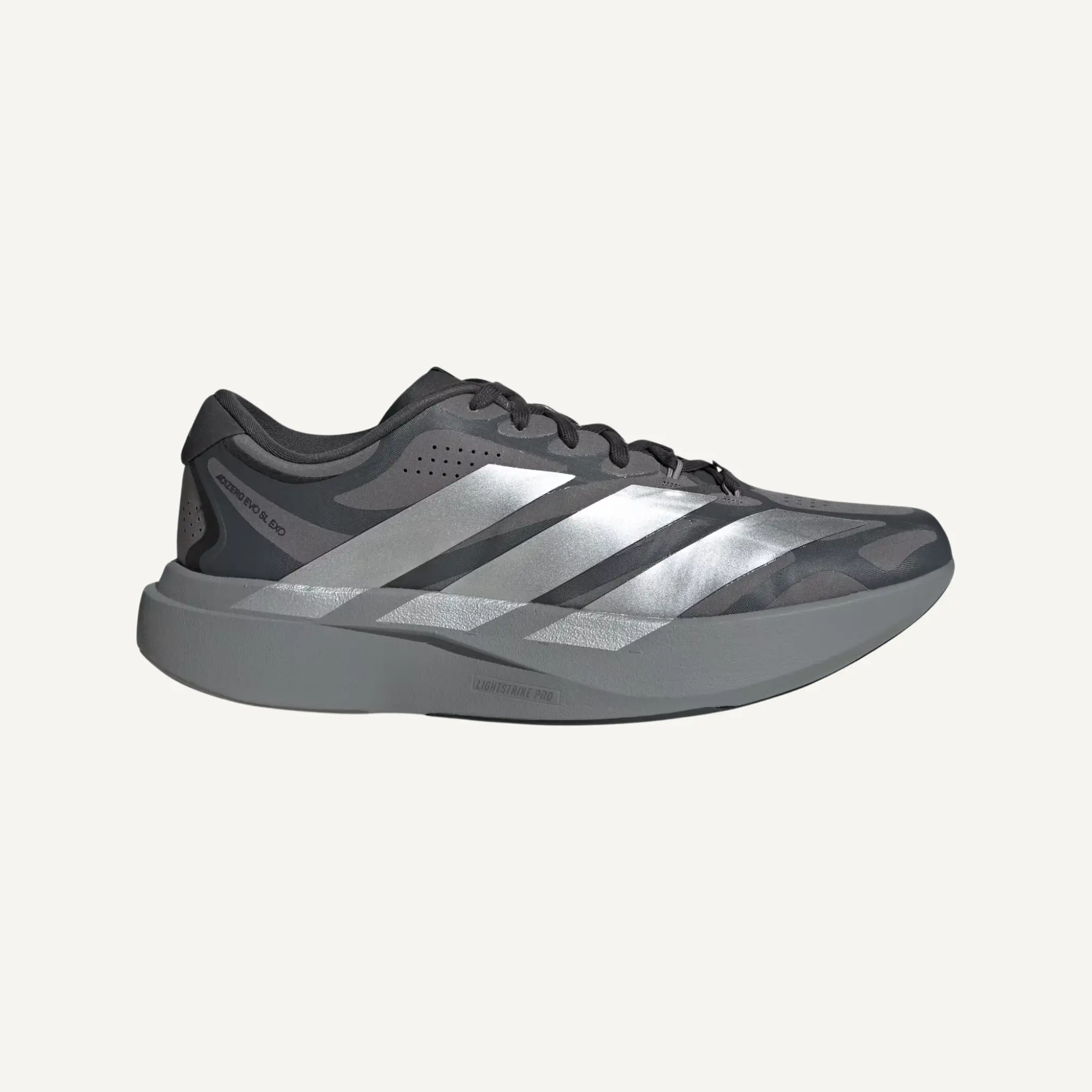 Adidas Men's Striped Running Sneakers - Grey/Silver Adizero EVO SL EXO KJ0428, Lightweight Performance Athletic Footwear with Exoskeleton Fit, Dependable Grip, Energetic Rebound, Everyday Mileage, All Seasons, Listed in US Men's Sizing