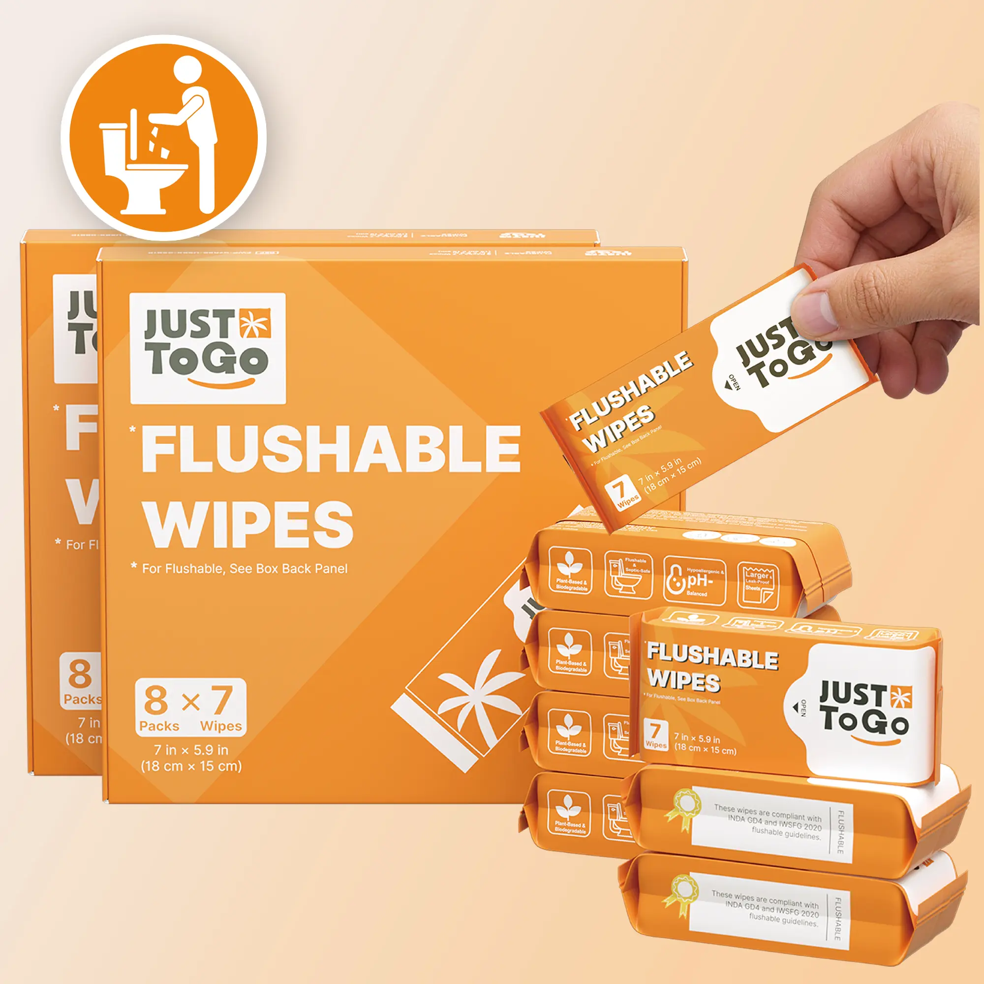 Flushable Toilet Wipes - Travel Mini Must Haves, Compact Pocket Packs, FSC, IWSFG, Septic-Safe, Fragrance-Free, Plant-Based Biodegradable, Thick, Sensitive Skin-Safe, Toilet Paper & Wipes (224/112/56 Ct) | TikTok Shop Summer Sale, Flushable Wipes