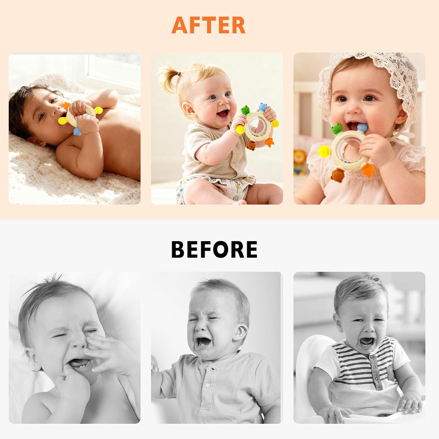 Baby Teething Toy for 0-6 6-12 Months Sensory Toys Baby Rattle Teether | Freezer Safe Silicone Teether | Silicone Baby Teething Ring for Teething Relief | BPA Free, Easy Grip Design for Infants