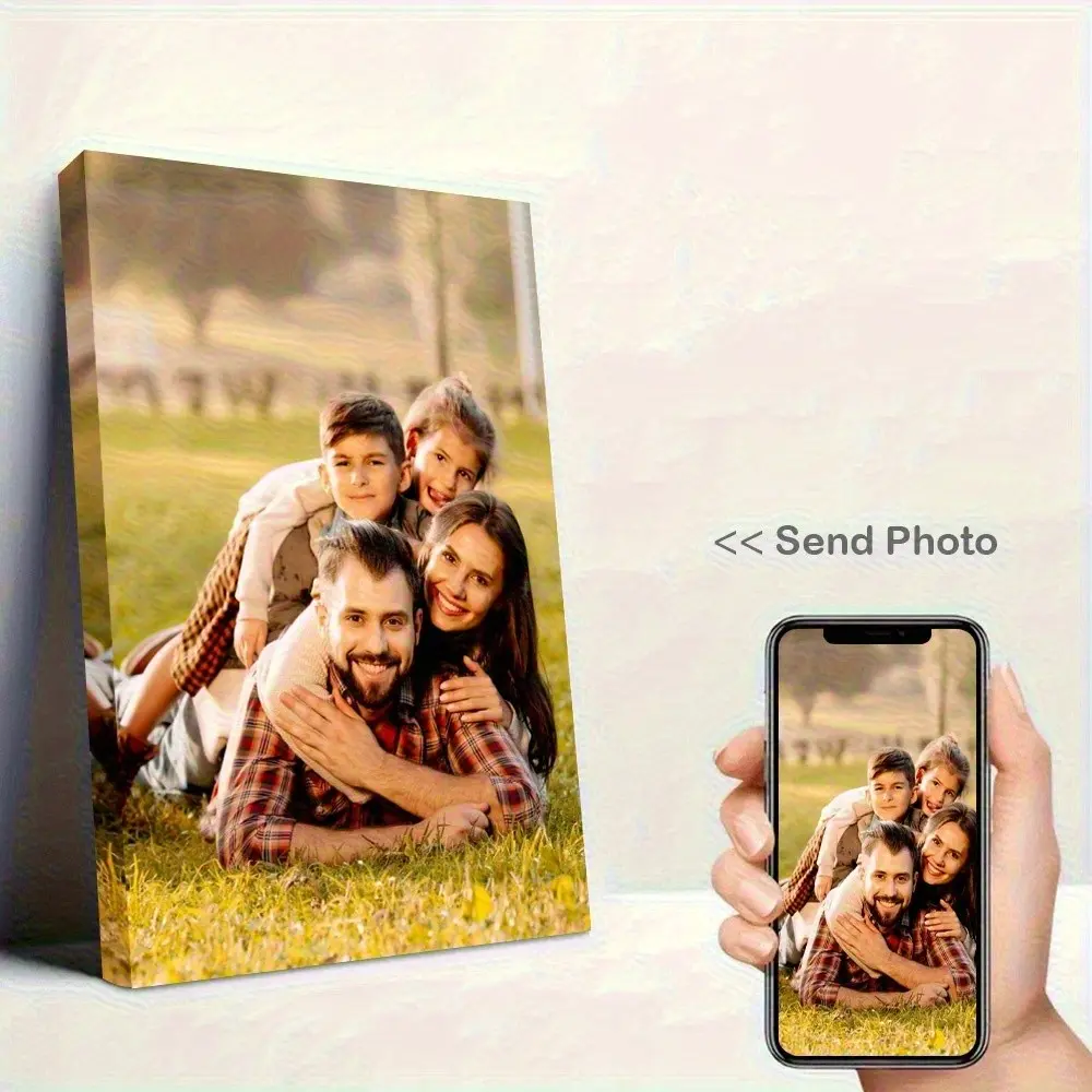 2D Flat, 2D Flat 2D Custom Photo Upload Wooden Photo Frame - Fade-Resistant Canvas Personalized Photo Gift, Home Decor Wall Decoration, Bohemian/Art Deco Style, Easy-To-Install Hooks, Upload Your Own Photos, Suitable for Bedroom, Living Room