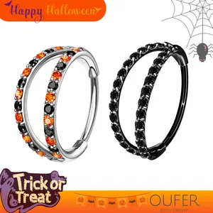Oufer Halloween 20G AAA+ Grade CZ Hinged Double Row Nose Nostril Piercing Hoop Ring 316L Stainless Steel 5mm-12mm Inner Diameter for Conch Helix Lobe Tragus Cartilage Jewelry
