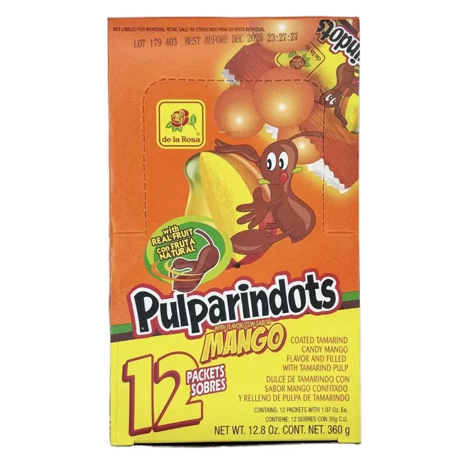 De La Rosa Pulparindots Mango Candy (12 Pieces) - Sweet Mexican Snack Bonbon - Candies, Tangy