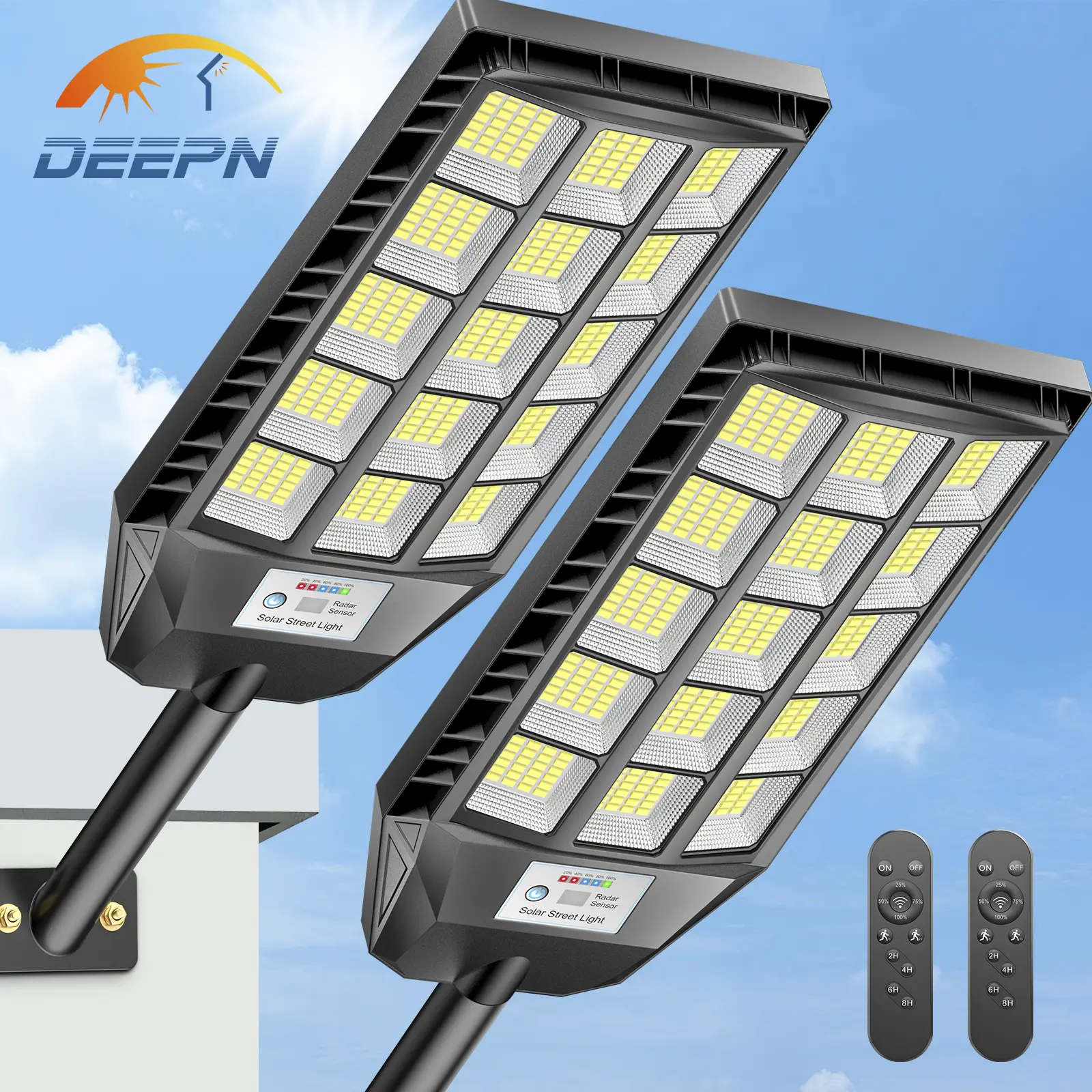 DEEPN Solar Lights Outdoor 6500K LED , IP67 Waterproof Outdoor Lighting with Motion Sensor & Remote Dusk to Dawn Driveway Parking Lot Security Light,with Remote Control for Yard, Parking Lot, Porch, Garages, Garden