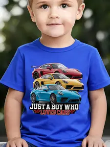 Boys' Summer Breathable & Comfortable "Sports Car" Cartoon Print (3-12Y) Casual Sports T-Shirt