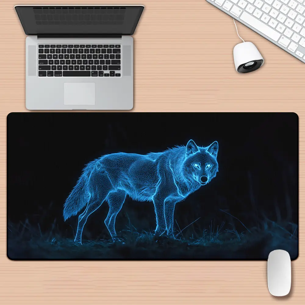High Quality A High-Definition Desk Mat Featuring A Fluorescent Glow-In-The-Dark Wolf Design, This Multifunctional XXL Mouse Pad Is Ideal For Gaming And Office Use, Making It A Great Gift For Loved Ones