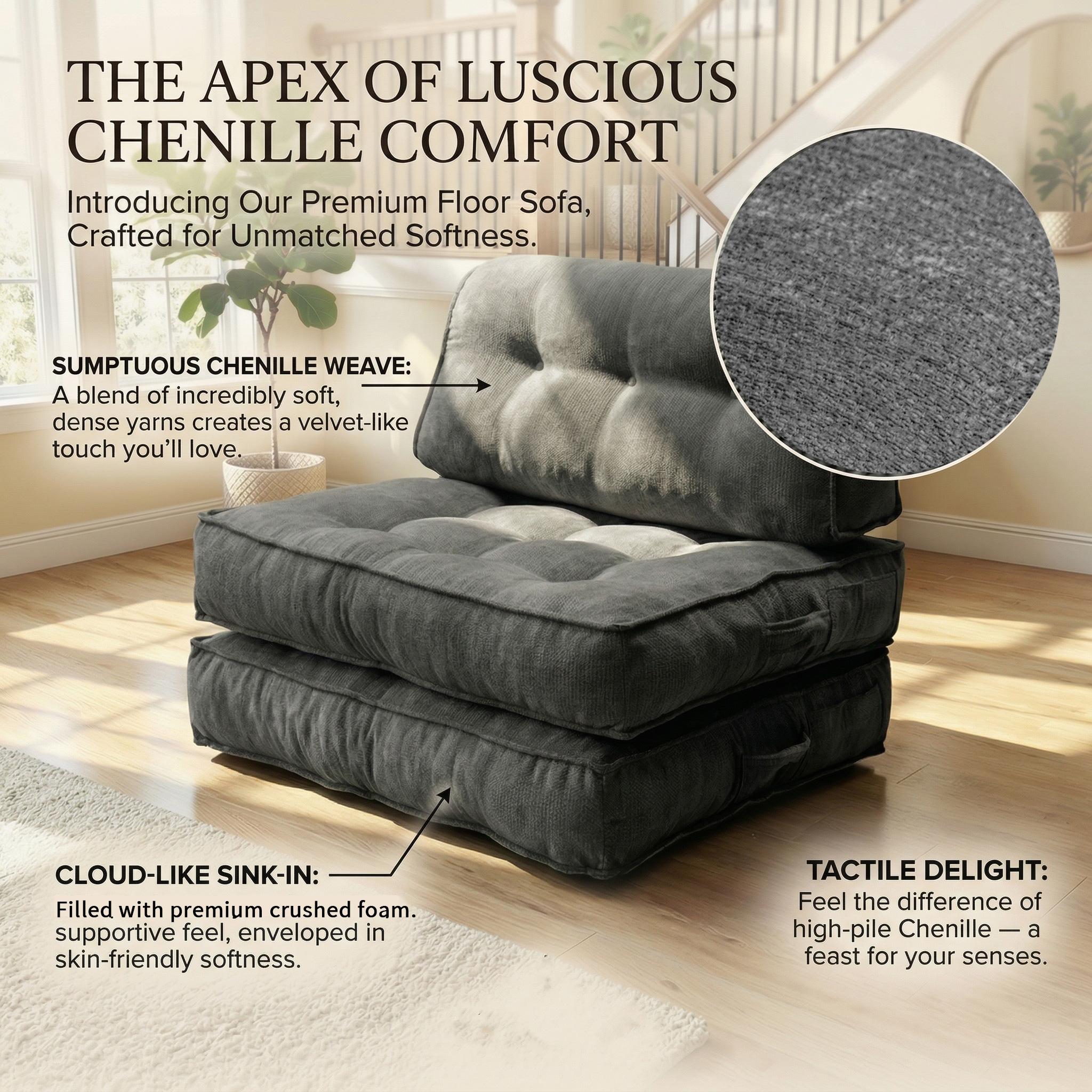 Indoor reading and resting single convertible sofa bed, simple folding and space saving small sofa, can be used in multiple combinations without assembly, compressed and packaged for safe transportation