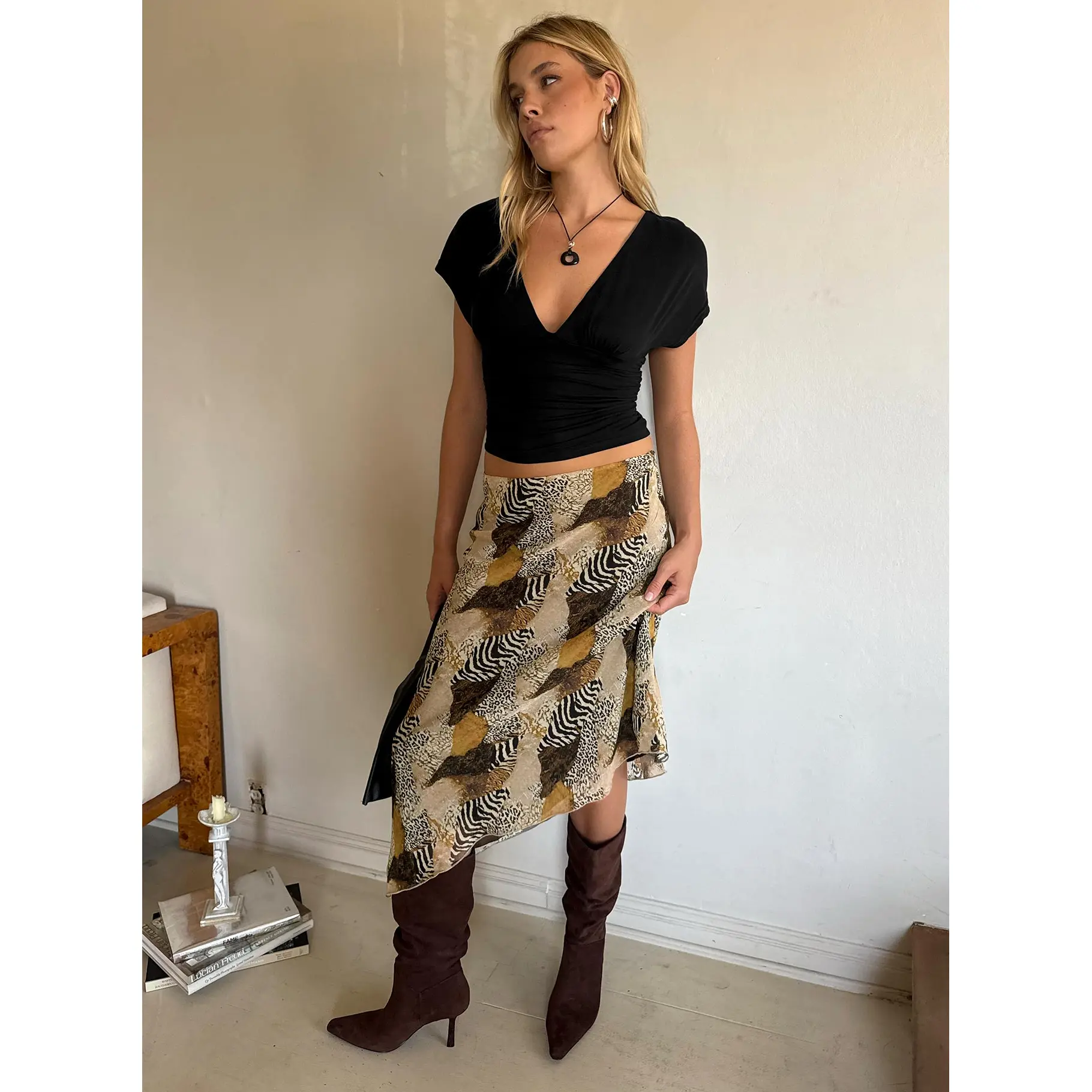 Suella Asymmetrical Midi Skirt Animal Multi