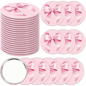 12Pcs Pink Bow Mirror 2.8 Inch Round Pocket Portable Mirrors Mini Makeup Mirrors for Women Coquette Birthday Party Favors Supplies