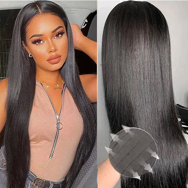 Silk Straight Full 13X4  Transparent Lace Frontal Wigs 180% Density Human Hair Full Frontal Lace Wigs Preplucked Natural Hairline Natural Black Color Human Virgin Hair Wig