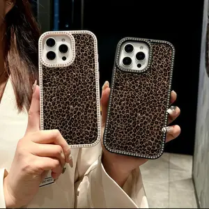 Glitter Leopard Print Double-Side Rhinestone 3-in-1 Phone Case For iPhone 17 Pro Max 16 15 14 13 12 11 PRO PLUS MAX | Luxury Bling Corner Protector Case  #YJSMXZSHYBW2