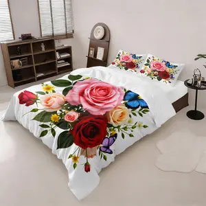 3-piece set of floral printed bedspread set (1 bedspread + 2 pillowcases, without core), soft and comfortable bedding, suitable for bedroom, dormitory, guest room and home decoration, Decorative Bedding Set, Soft Bedding Sets